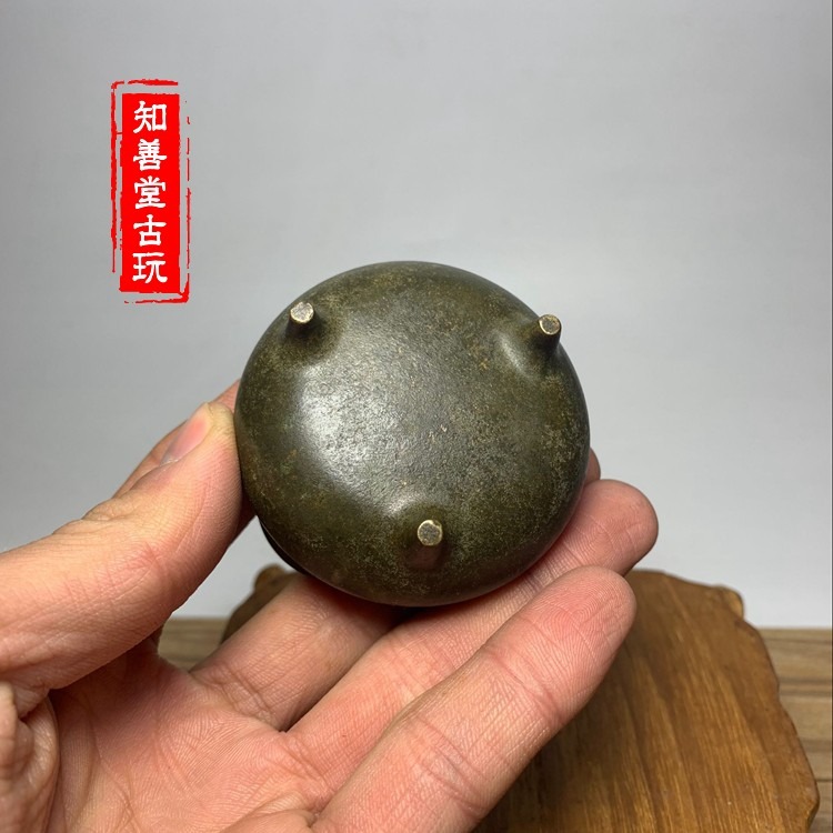 古董銅器銅爐老式宣德爐手工傳世老皮殼包漿小沖耳三腳銅香爐收藏-細節圖9