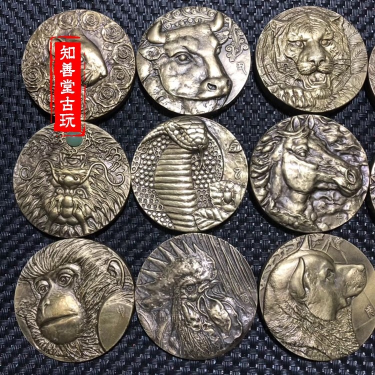 黃銅十二生肖紀念銅章浮雕銅猴子老虎豬龍蛇狗羊工藝品禮品紀念幣-細節圖9