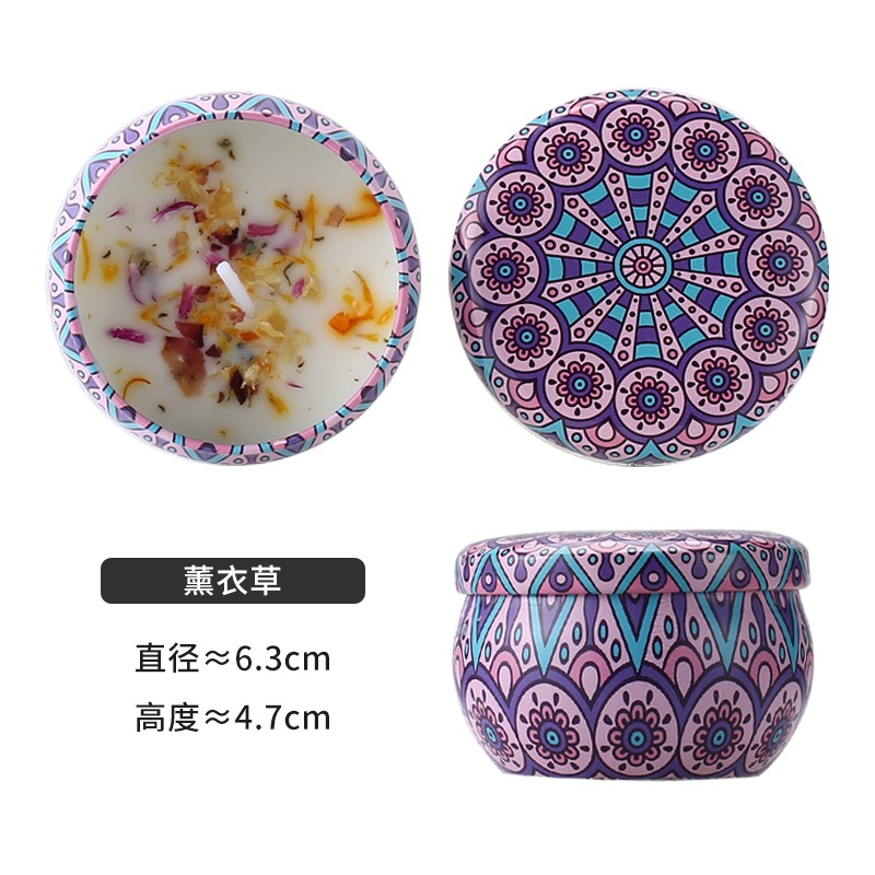 民族風香薰蠟燭家用臥室安神助眠無煙香氛馬口鐵乾花植物精油薰香-細節圖6