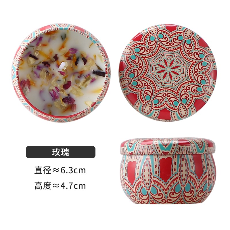 民族風香薰蠟燭家用臥室安神助眠無煙香氛馬口鐵乾花植物精油薰香-細節圖7