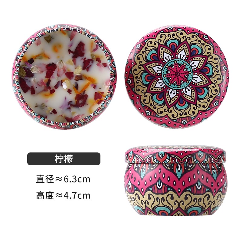 民族風香薰蠟燭家用臥室安神助眠無煙香氛馬口鐵乾花植物精油薰香-細節圖8