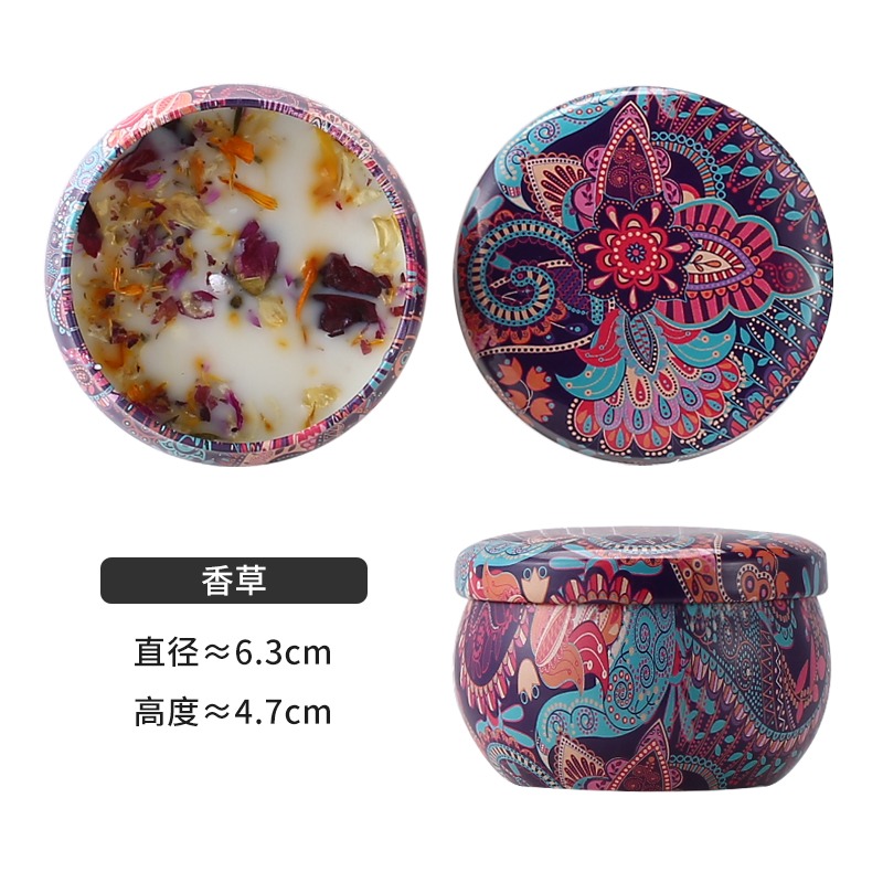 民族風香薰蠟燭家用臥室安神助眠無煙香氛馬口鐵乾花植物精油薰香-細節圖10