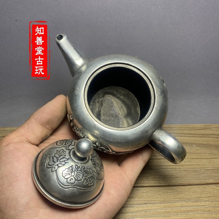 古玩老物件老銅荷花蓮花銅茶壺精工蓮花銅壺水酒壺古董收藏小擺件-細節圖8