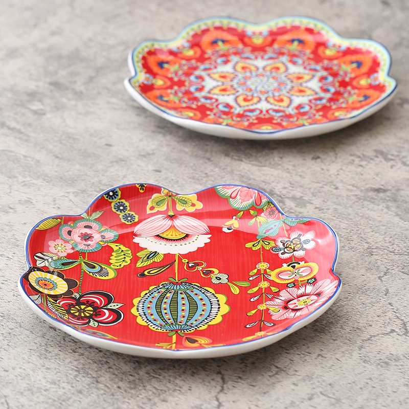 波蘭外貿盤子家用菜盤西餐盤平盤創意陶瓷餐具不規則水果點心盤-細節圖4