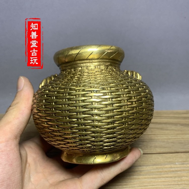 仿古銅器純銅大號螃蟹罐風水擺件魚簍招財罐家居裝飾禮品古玩收藏-細節圖2