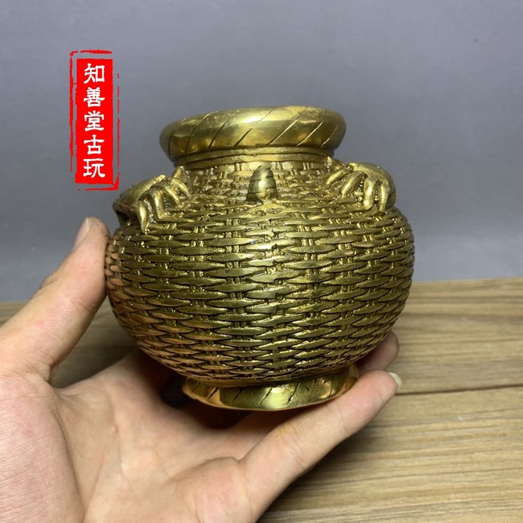 仿古銅器純銅大號螃蟹罐風水擺件魚簍招財罐家居裝飾禮品古玩收藏-細節圖5