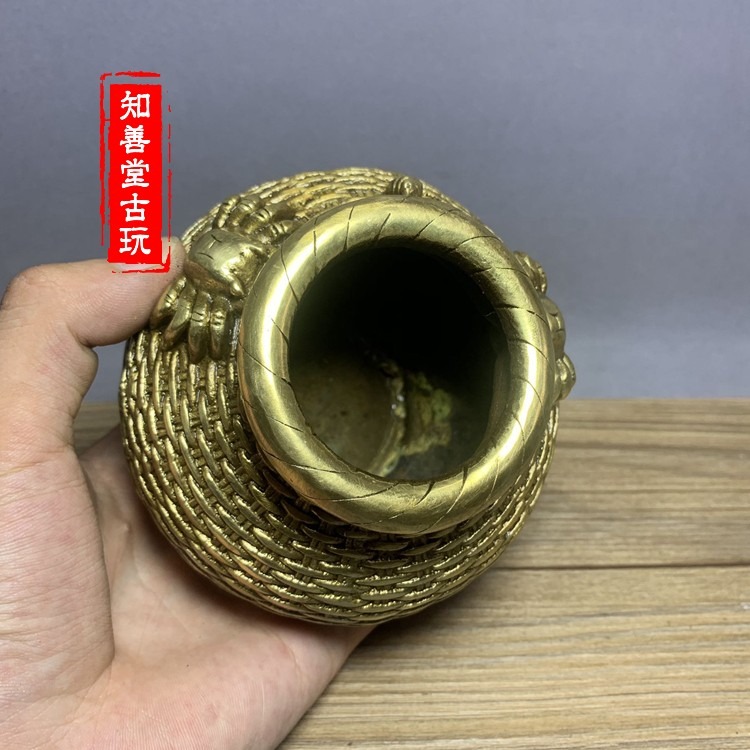 仿古銅器純銅大號螃蟹罐風水擺件魚簍招財罐家居裝飾禮品古玩收藏-細節圖10