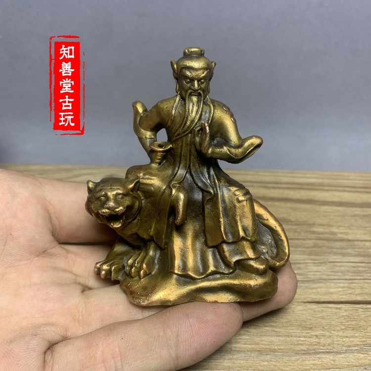 仿古古玩迷你袖珍小銅佛小擺件 八卦騎虎財神趙公明擺件 兩種款式-細節圖2