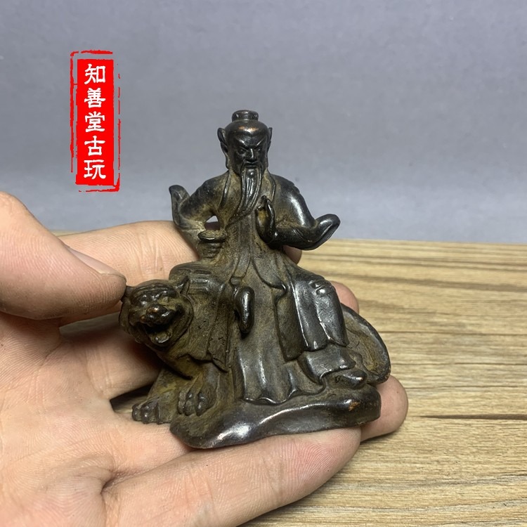 仿古古玩迷你袖珍小銅佛小擺件 八卦騎虎財神趙公明擺件 兩種款式-細節圖4