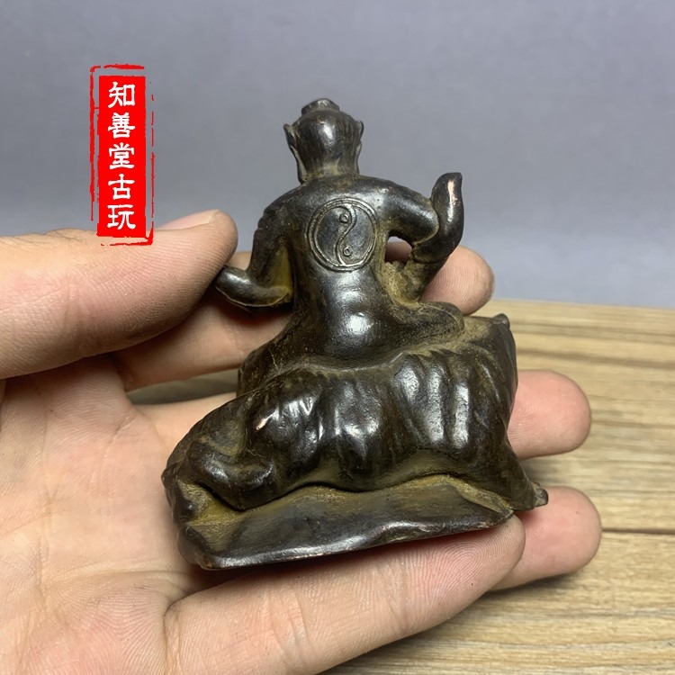 仿古古玩迷你袖珍小銅佛小擺件 八卦騎虎財神趙公明擺件 兩種款式-細節圖5