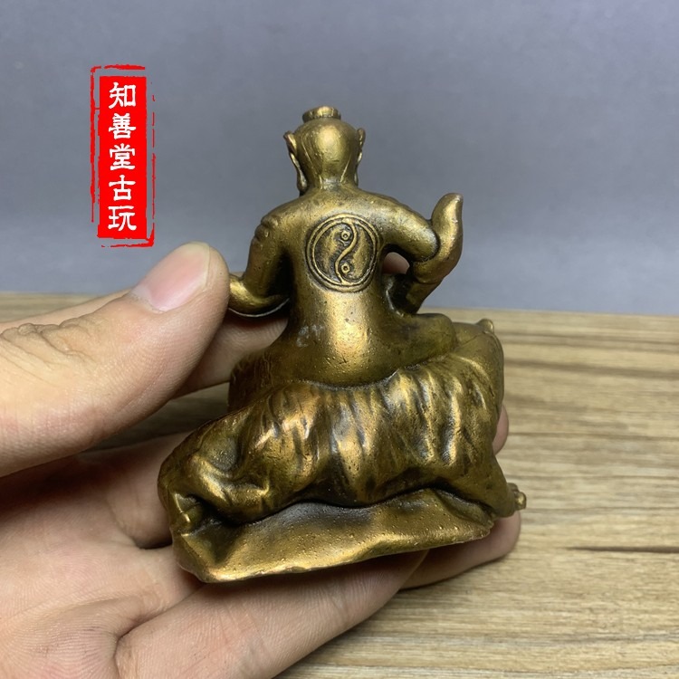 仿古古玩迷你袖珍小銅佛小擺件 八卦騎虎財神趙公明擺件 兩種款式-細節圖8