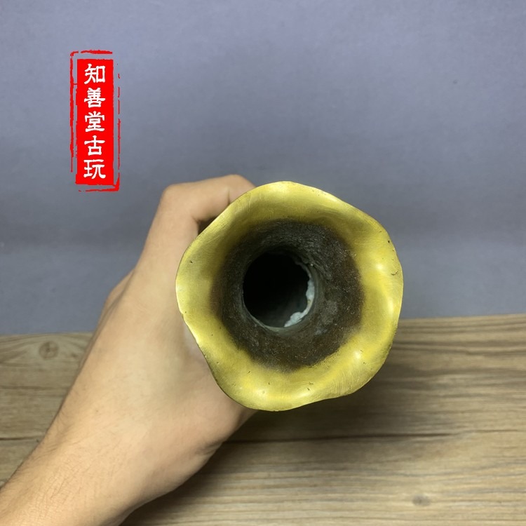 仿古純銅花瓶一對擺件麒麟送子龍鳳雙耳花插老黃銅居家風水裝飾品-細節圖10