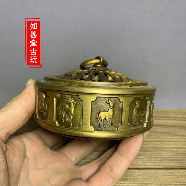 仿古生肖蓋爐 香爐純銅仿古 精品盤香爐塔香爐 香具香道用品黃銅-細節圖3