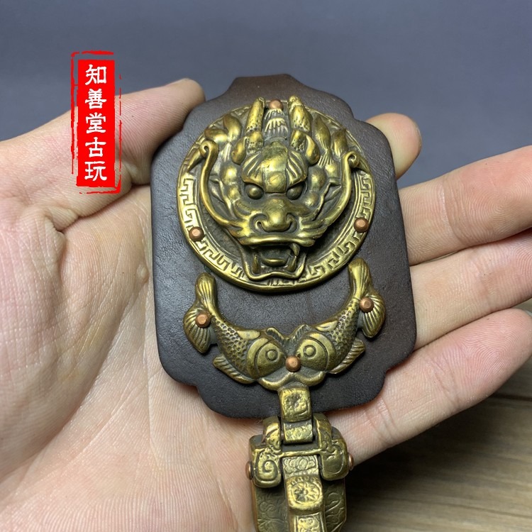 仿古龍頭皮帶扣仿古做舊真皮純銅掛鉤穿皮帶鑰匙扣漢服刀劍掛鉤-細節圖2