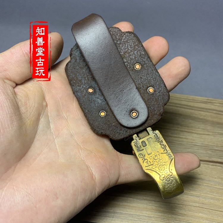 仿古龍頭皮帶扣仿古做舊真皮純銅掛鉤穿皮帶鑰匙扣漢服刀劍掛鉤-細節圖3