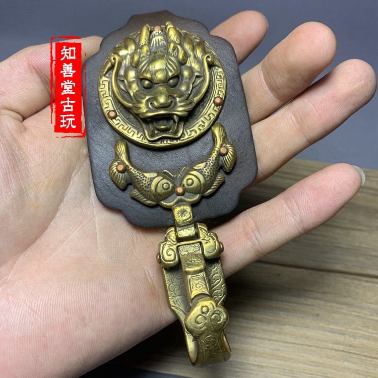 仿古龍頭皮帶扣仿古做舊真皮純銅掛鉤穿皮帶鑰匙扣漢服刀劍掛鉤-細節圖9