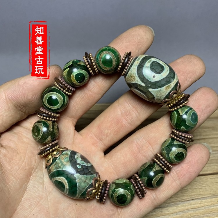 西藏三眼招財天珠手串保真天然瑪瑙原石DIY男女情侶款包郵-細節圖3