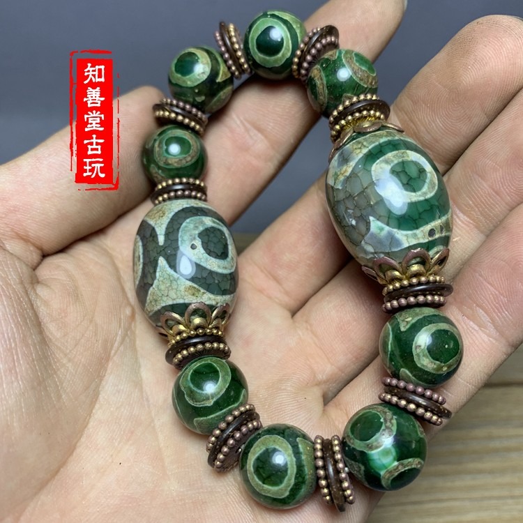 西藏三眼招財天珠手串保真天然瑪瑙原石DIY男女情侶款包郵-細節圖9