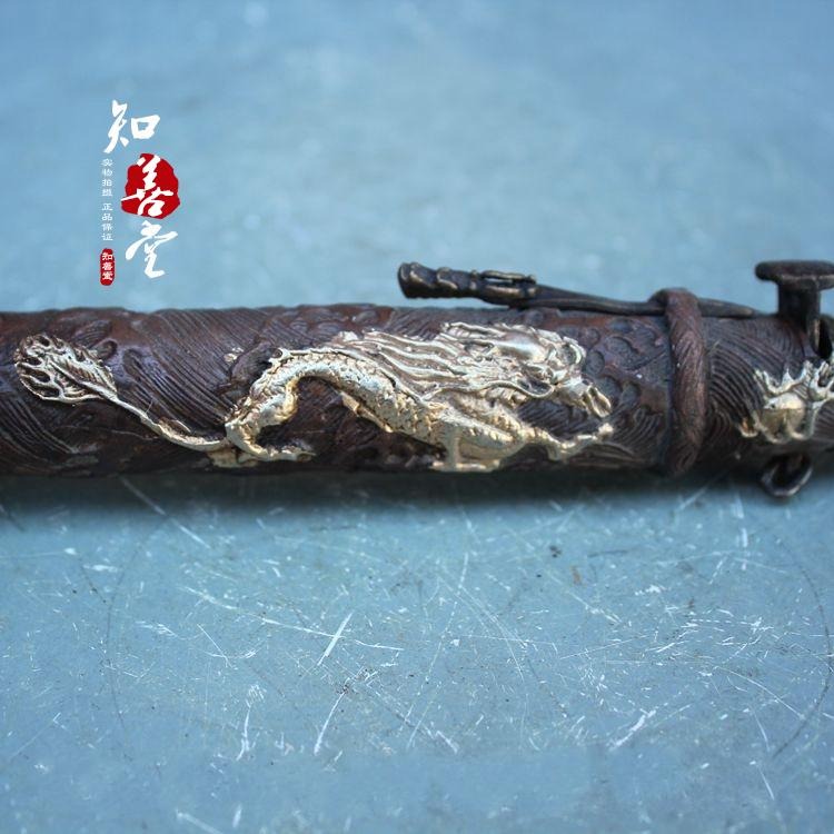 古玩雜項收藏 仿古兵器袖箭 歷代武器刺客信條 紫銅鎏銀盤龍袖箭-細節圖4