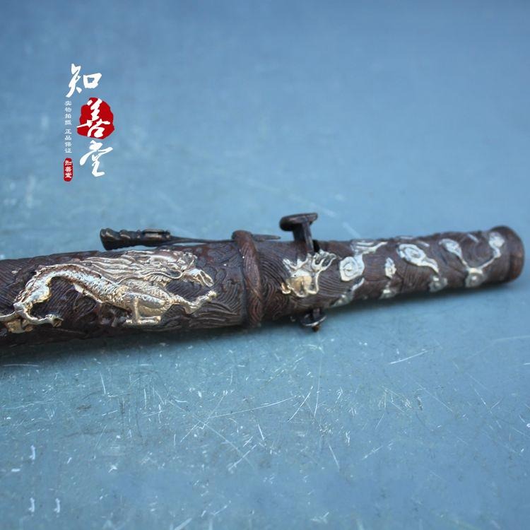 古玩雜項收藏 仿古兵器袖箭 歷代武器刺客信條 紫銅鎏銀盤龍袖箭-細節圖10