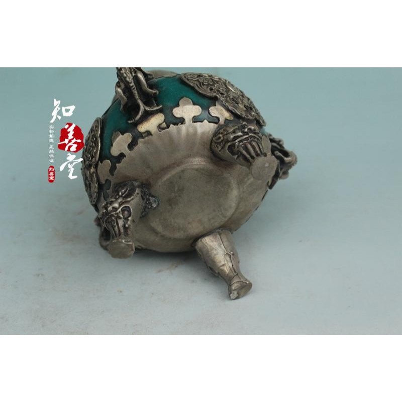 古玩雜項收藏 復古仿古 銀包玉三足小獅子香薰古玩銅器-細節圖3