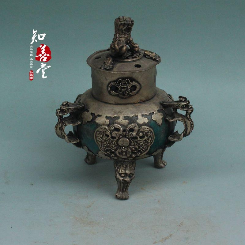 古玩雜項收藏 復古仿古 銀包玉三足小獅子香薰古玩銅器-細節圖4