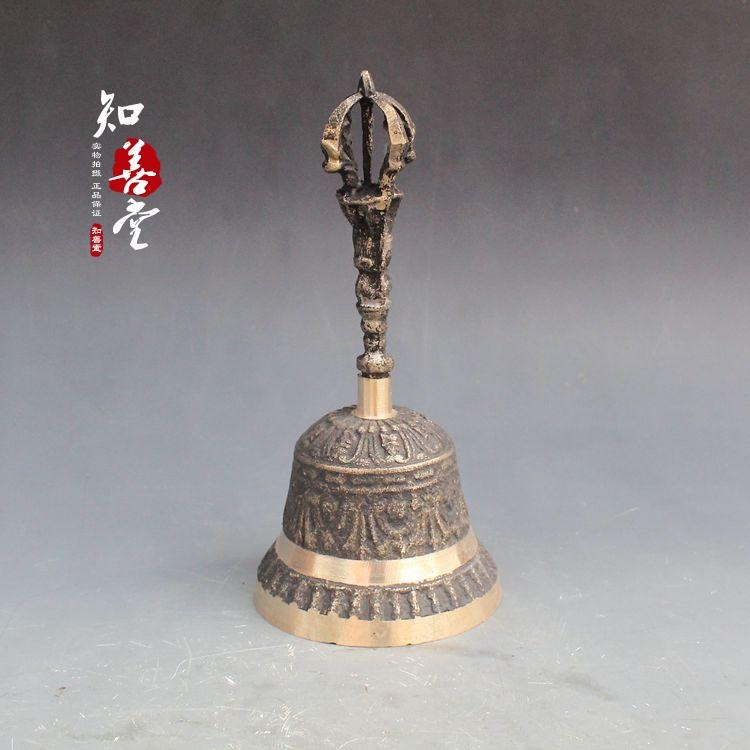 古玩雜項收藏 藏傳佛教密宗用品 尼泊爾手工打造五股金剛鈴杵-細節圖4
