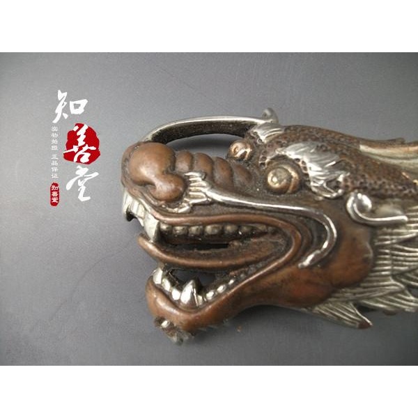 古玩雜項收藏 仿古純銅皮帶扣 純銅雕刻龍頭皮帶扣 陽剛大氣 男款-細節圖2