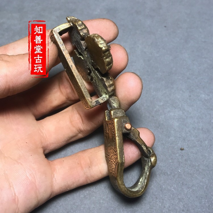 古玩雜項收藏 仿古純銅皮帶扣 黃銅雕刻 法器皮帶扣掛 陽剛大氣-細節圖6