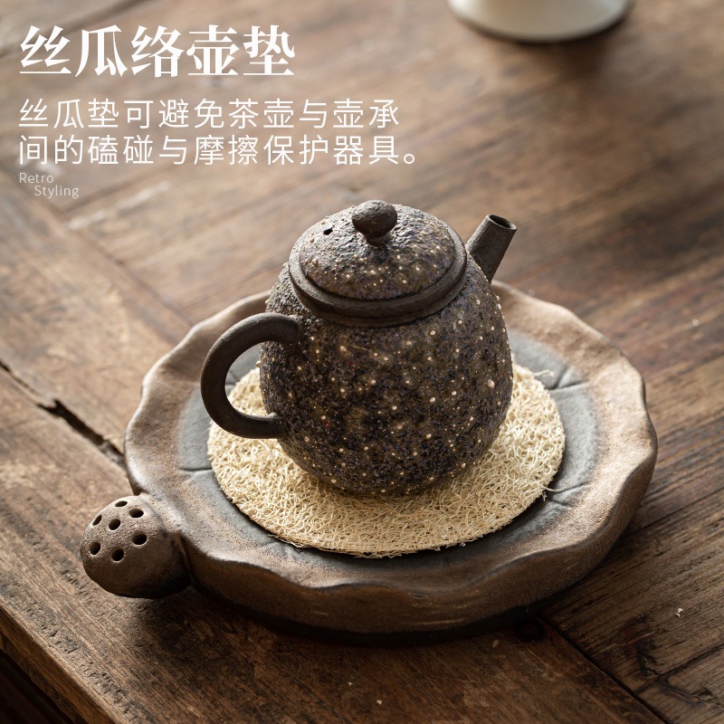 萬寒創意天然絲瓜杯墊圓形手工墊子簡約功夫茶具配件隔熱墊防滑墊-細節圖5