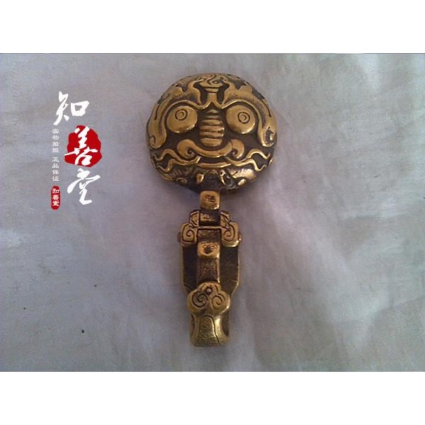 古玩雜項收藏 仿古純銅皮帶扣 黃銅雕刻 虎頭皮帶扣掛 陽剛大氣-細節圖6