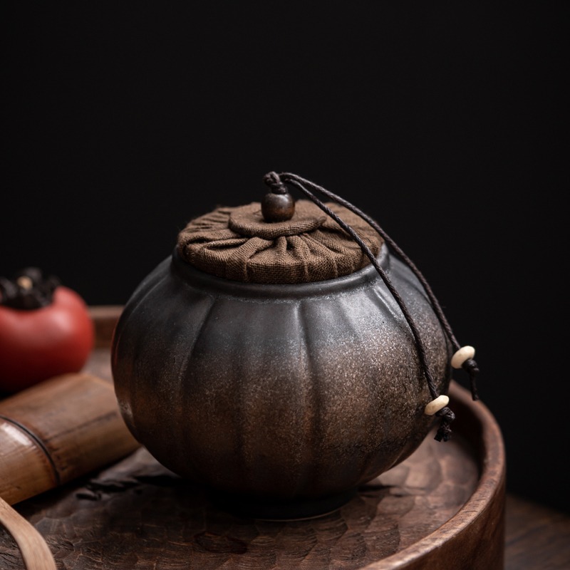 創意燈籠茶葉罐密封罐粗陶窯變陶瓷茶罐小號茶葉收納盒存茶儲茶罐-細節圖5