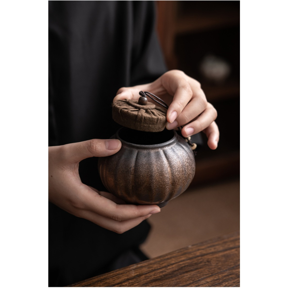 創意燈籠茶葉罐密封罐粗陶窯變陶瓷茶罐小號茶葉收納盒存茶儲茶罐-細節圖8