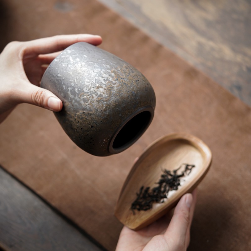 窯變鎏金小馬茶葉罐空罐日式復古禪意家用陶瓷存茶密封茶葉儲藏罐-細節圖3