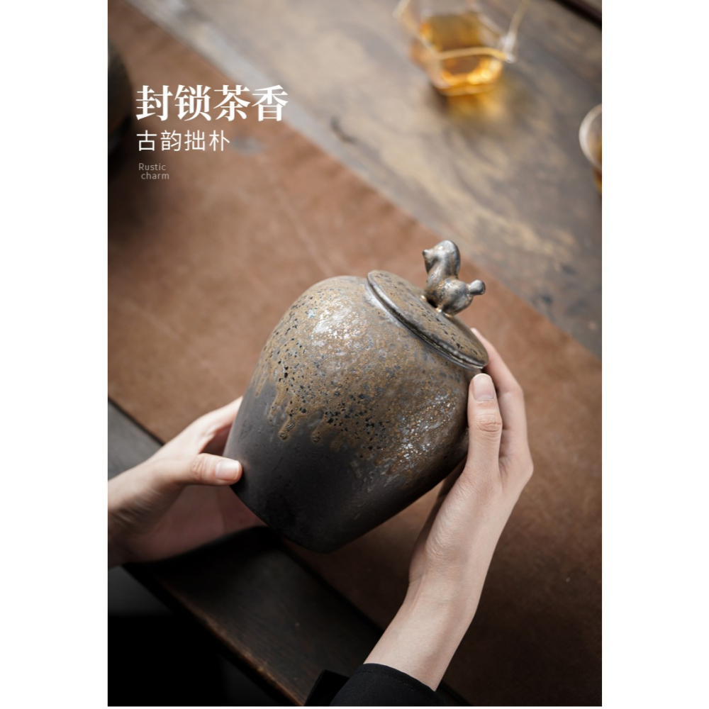 窯變鎏金小馬茶葉罐空罐日式復古禪意家用陶瓷存茶密封茶葉儲藏罐-細節圖8