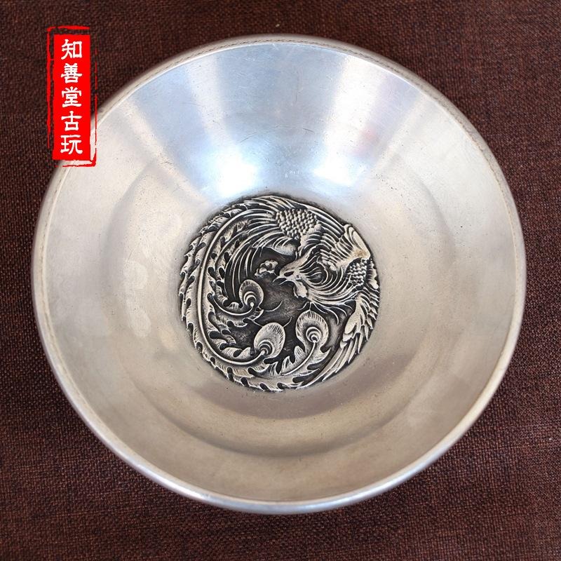 古玩雜項收藏 純銅擺件碗 白銅擺件三龍戲珠碗銅碗 純銅碗 白銅碗-細節圖7