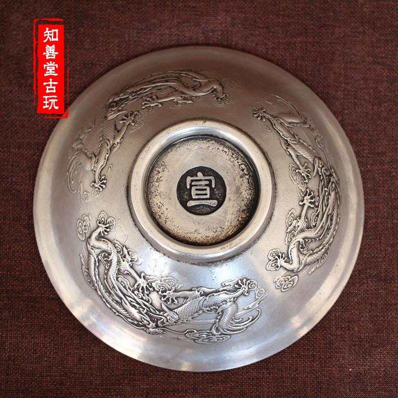 古玩雜項收藏 純銅擺件碗 白銅擺件三龍戲珠碗銅碗 純銅碗 白銅碗-細節圖8