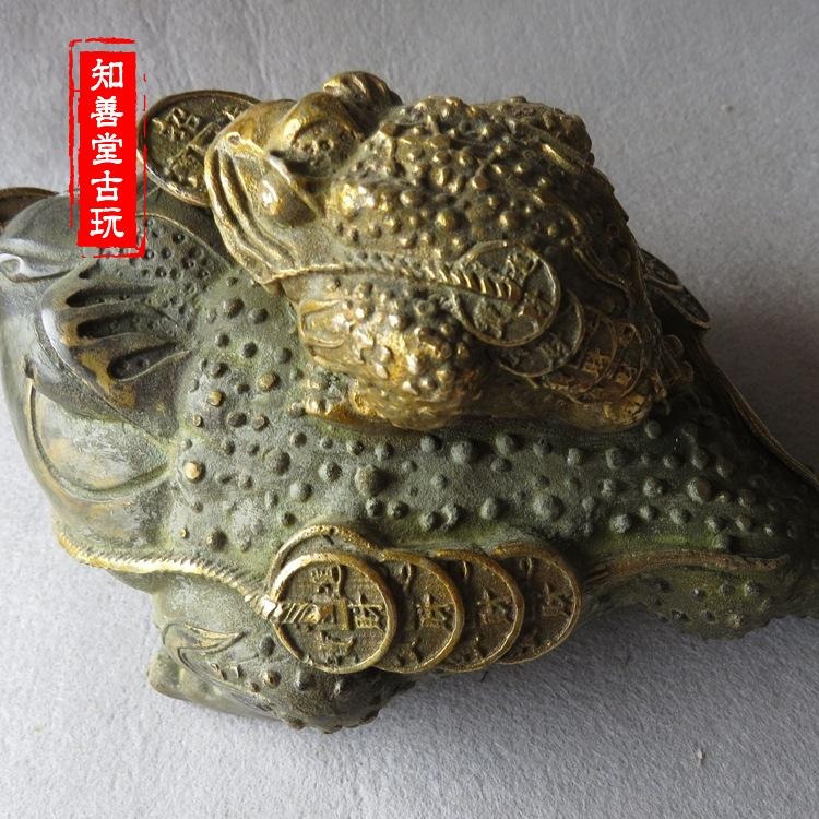 仿古銅器風水純銅擺件動物工藝品家居擺設禮品銅器鎏金雙金蟾-細節圖2