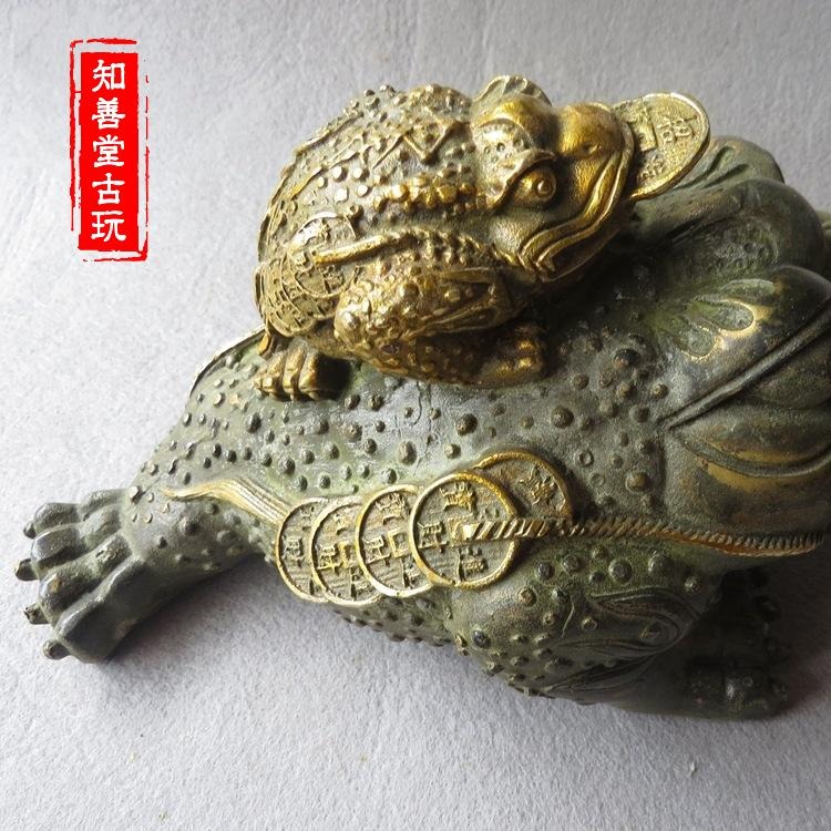 仿古銅器風水純銅擺件動物工藝品家居擺設禮品銅器鎏金雙金蟾-細節圖3