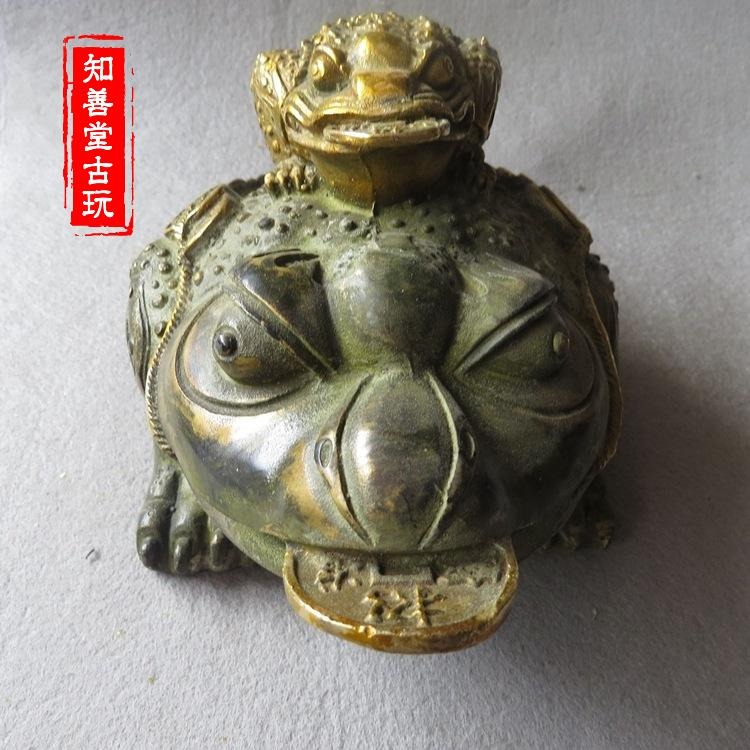 仿古銅器風水純銅擺件動物工藝品家居擺設禮品銅器鎏金雙金蟾-細節圖9