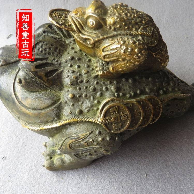 仿古銅器風水純銅擺件動物工藝品家居擺設禮品銅器鎏金雙金蟾-細節圖10