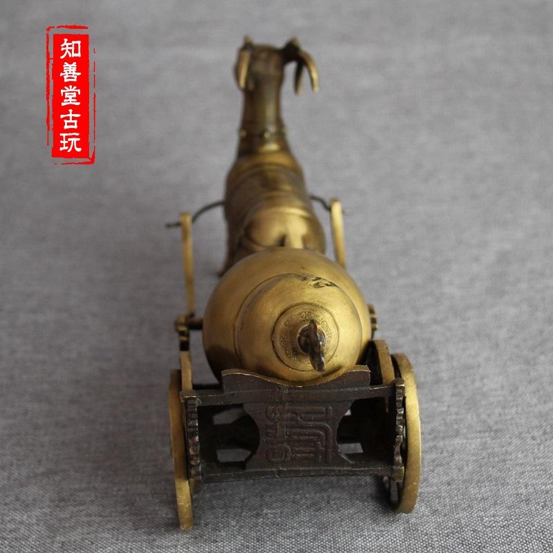 仿古銅器風水純銅擺件古玩手工精雕純銅金屬工藝品鹿拉福車擺件-細節圖4