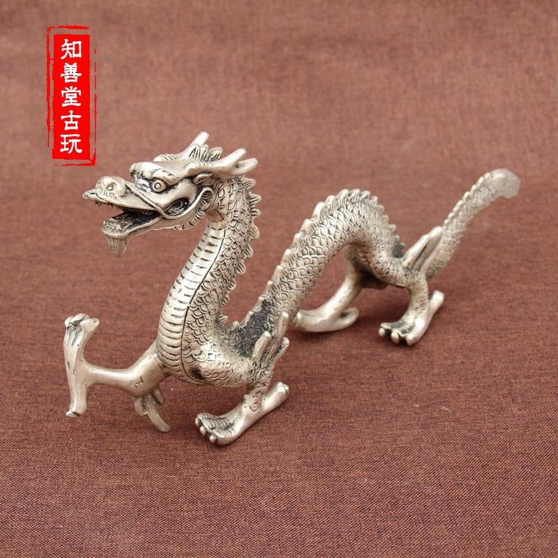 古玩雜項收藏 仿古純銅白銅擺件 銅器神龍擺件-細節圖6
