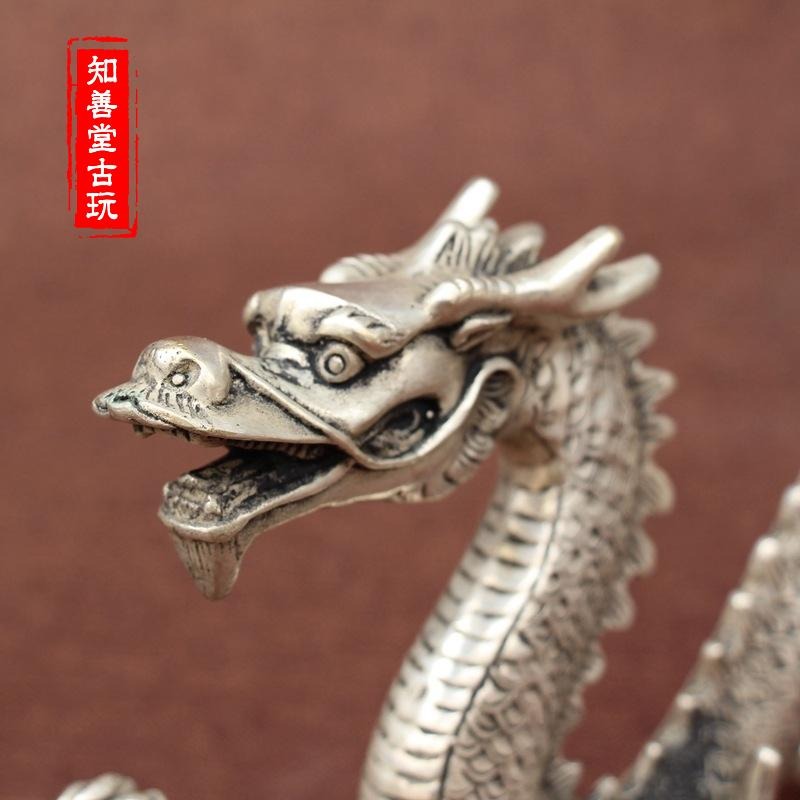 古玩雜項收藏 仿古純銅白銅擺件 銅器神龍擺件-細節圖7