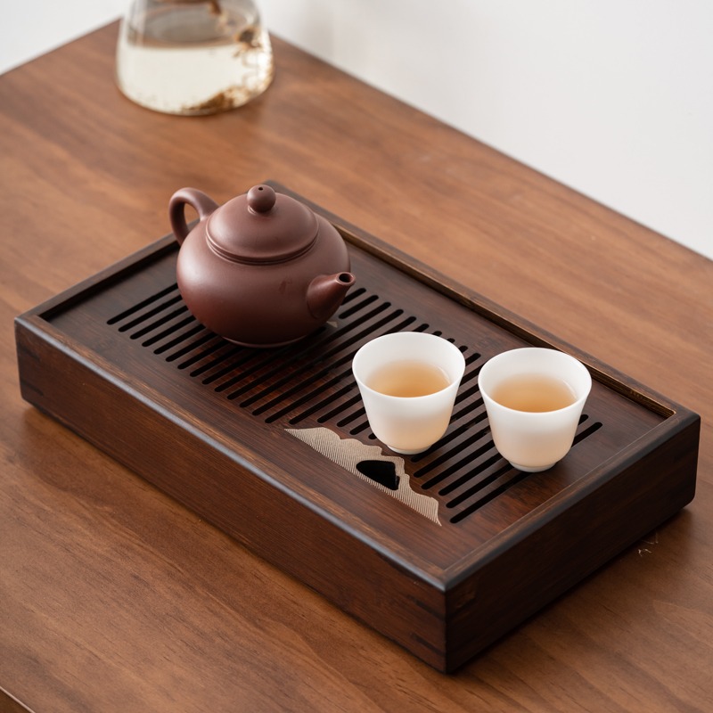 竹製茶盤簡約家用幹泡盤功夫茶具託盤瀝水儲水式排水簡約現代茶臺-細節圖5