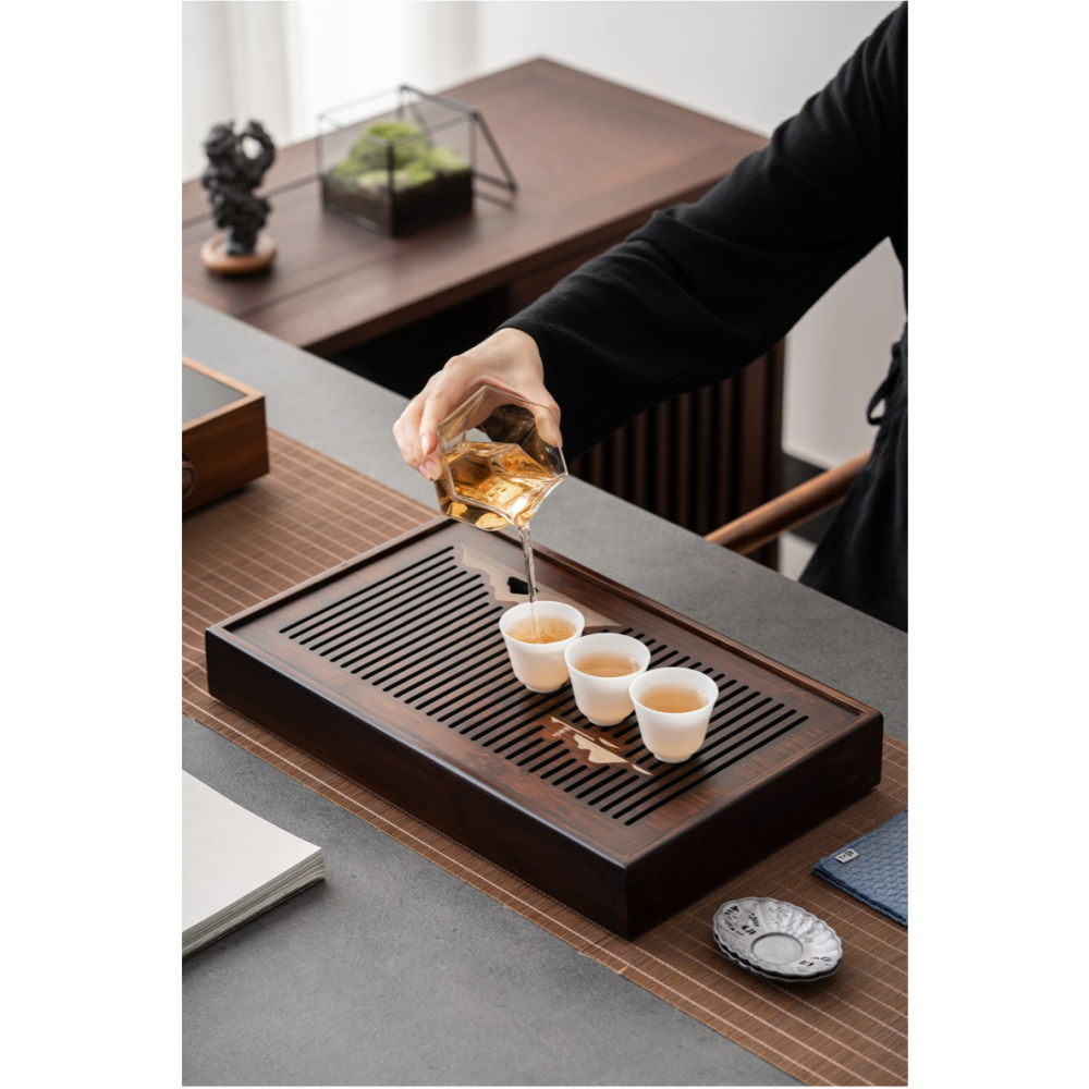 竹製茶盤簡約家用幹泡盤功夫茶具託盤瀝水儲水式排水簡約現代茶臺-細節圖8
