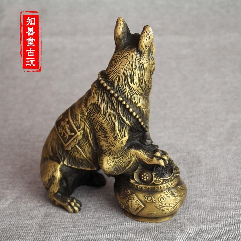 古玩雜項收藏 古玩銅器收藏仿古工藝旺財福寶狗風水家居擺件送禮-細節圖9