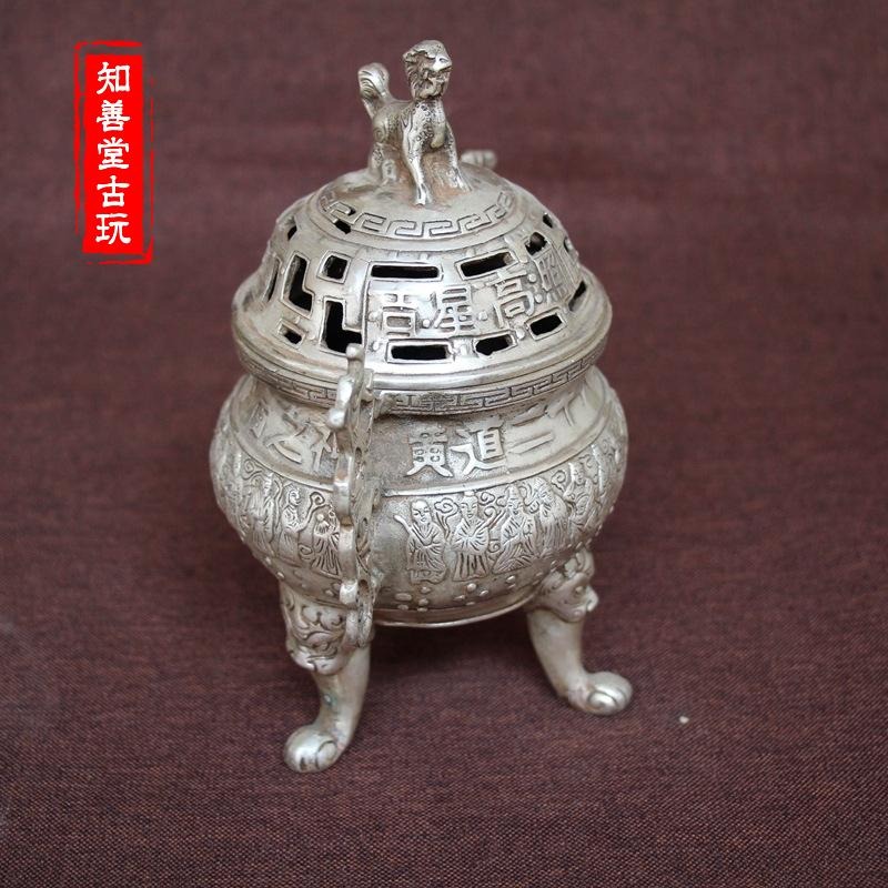 古玩銅器收藏仿古純銅白銅黃銅鍍銀吉星高照銅香爐風水家居擺件-細節圖7