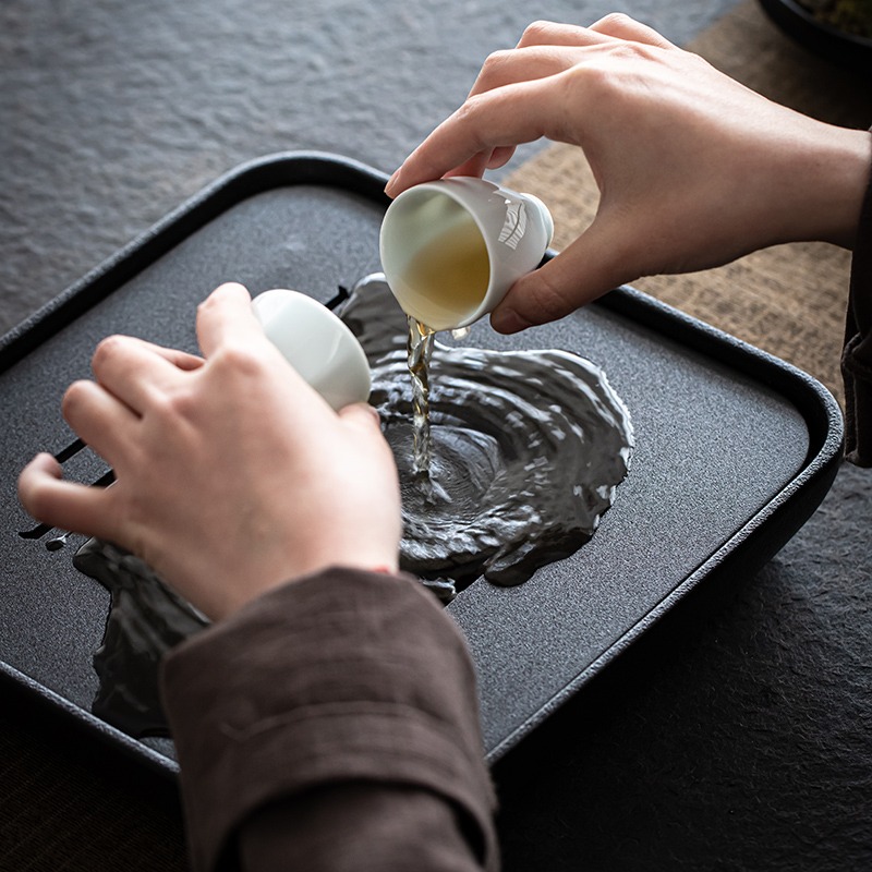 黑陶幹泡盤烏金石頭茶臺陶瓷家用天然簡約小型蓄水式日式輕奢茶海-細節圖3