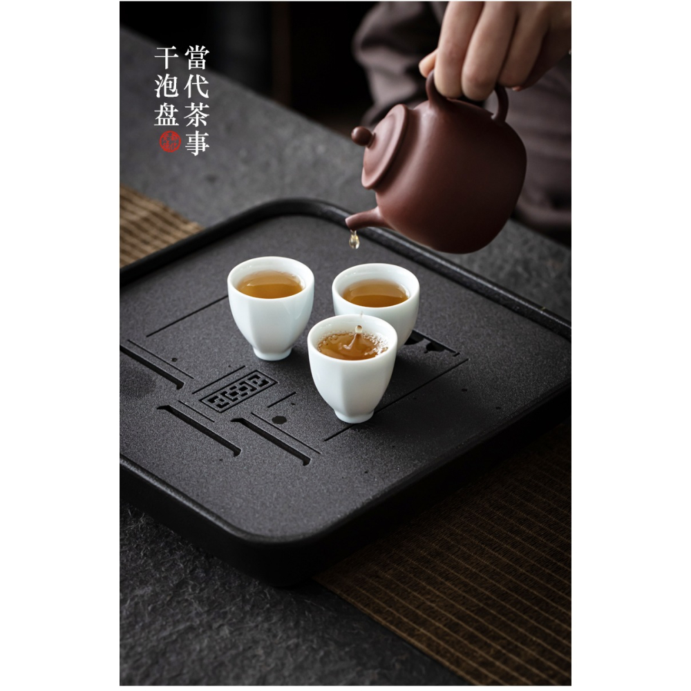 黑陶幹泡盤烏金石頭茶臺陶瓷家用天然簡約小型蓄水式日式輕奢茶海-細節圖7